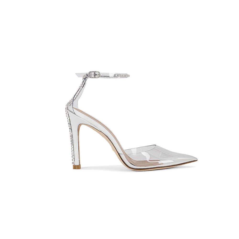 Stuart Weitzman Glam 100 Strap Pump in Clear & White Revolve size 7